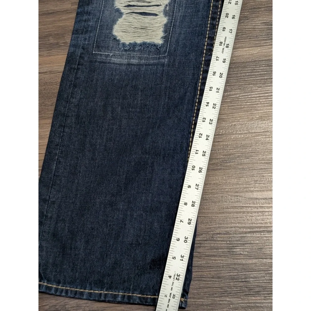 True Religion Straight Leg Distressed Jeans Mens 38 Dark Wash Ripped Denim Blue